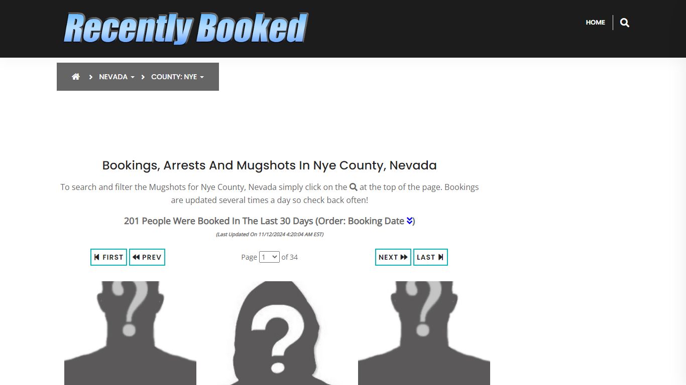 Bookings, Arrests and Mugshots in Nye County, Nevada - Recently Booked