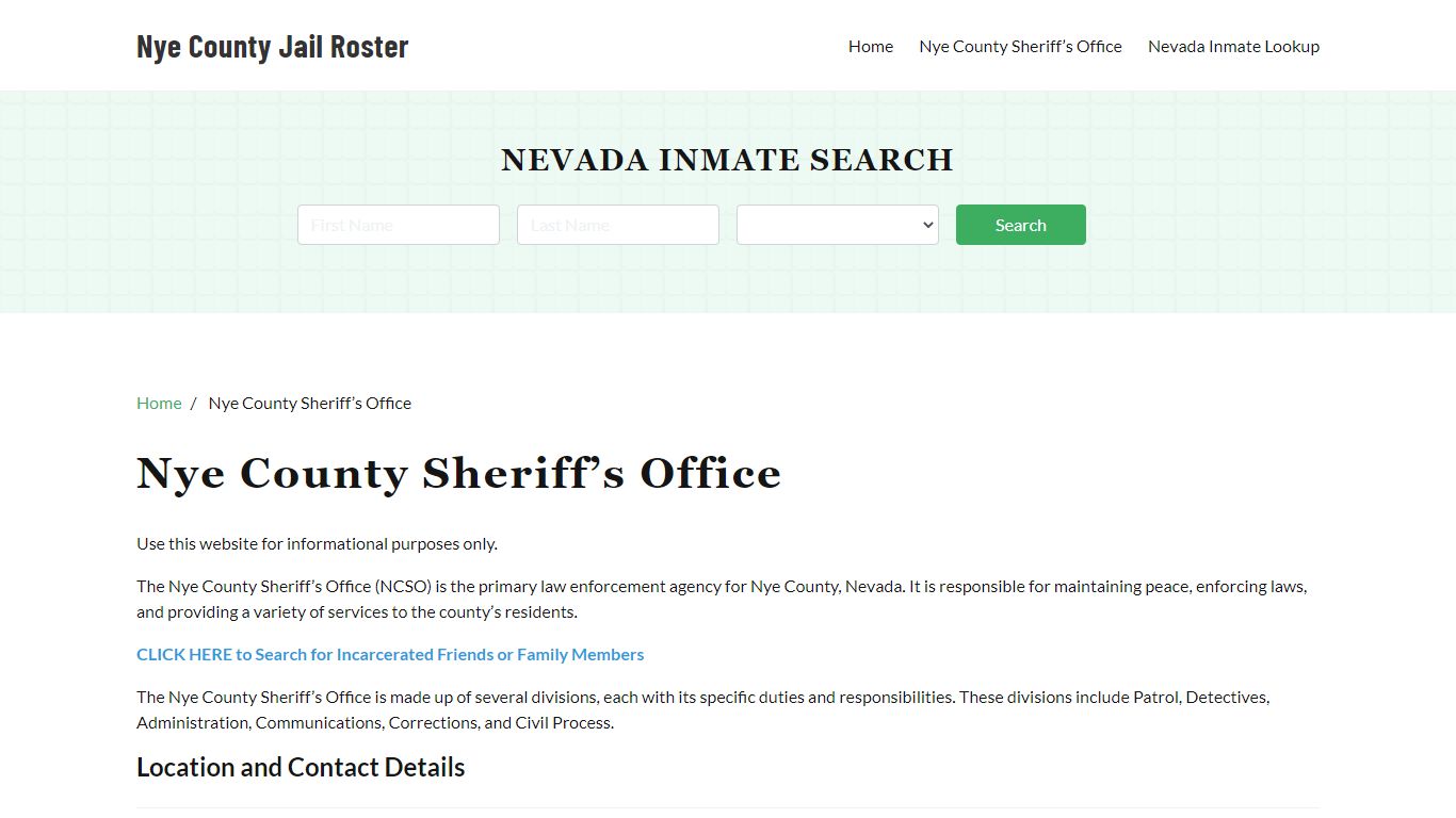 Nye County Sheriff Office, NV, Arrest Warrants Search