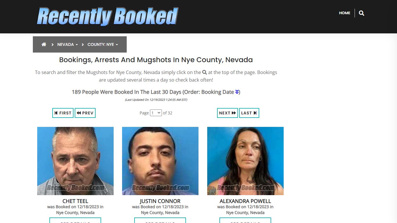 Recent bookings, Arrests, Mugshots in Nye County, Nevada - Recently Booked