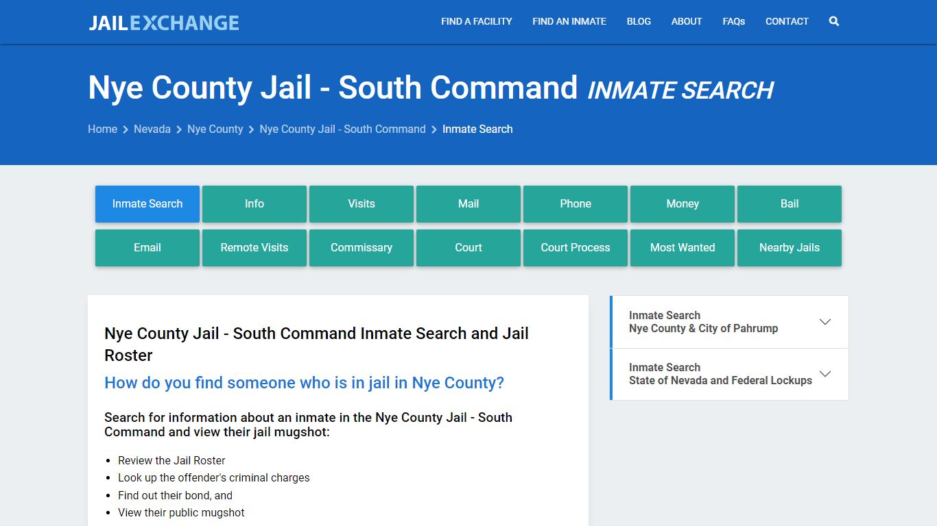 Nye County Jail - South Command Inmate Search - Jail Exchange
